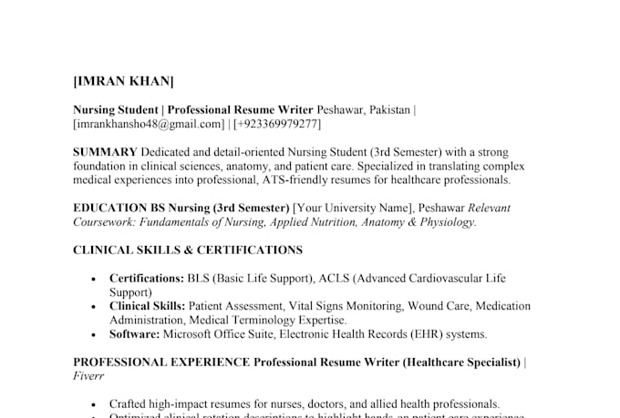 write professional nursing and medical resumes